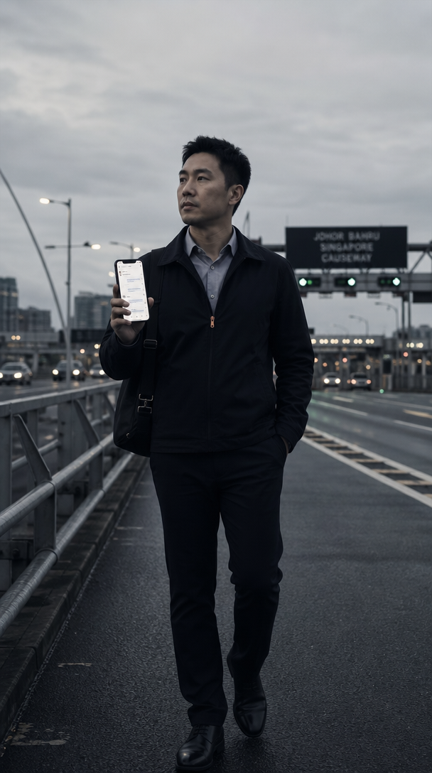 Crossing the Johor-Singapore Causeway with a phone in hand